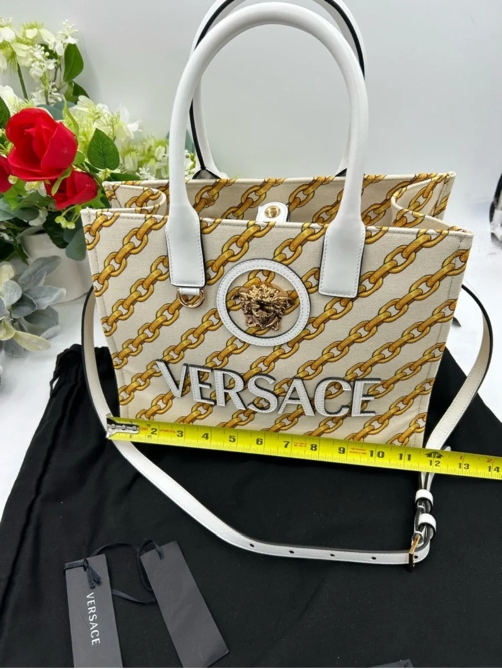 Women’s Versace chain stripe la Medusa tote bag with shoulder strap made Italy